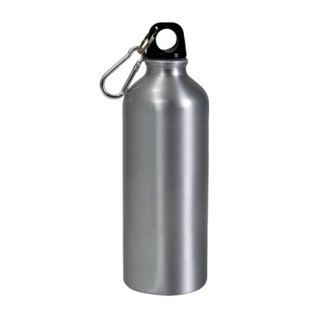 Botella en aluminio con tapa y mosquetón metálico. Capacidad 650 ml. Tamaño:21,5 cm x 7 cm de diámetro. Marcación: Tampografía Metálica - Grabado Laser