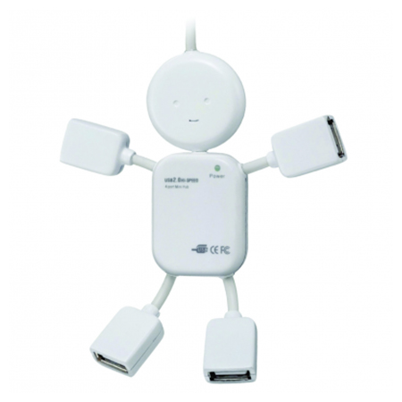 Multipuerto con forma de humano con 4 entradas USB con  velocidad 2.0 Color Disponible: blanco MarcaciÃ³n: TampografÃ­a